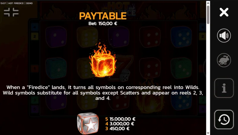 Hot Fire Dice - siombailí agus Scatter Pays ar an réimse